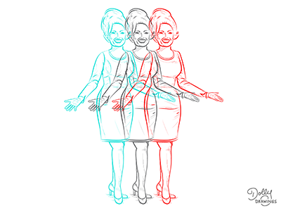 Dolly Drawings - 3D Glasses Version 1960s 3d black blue country dolly parton glasses line music portrait red vector