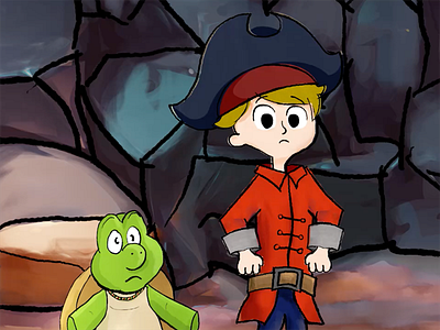 Kid's Pirate & Turtle 2d character game game design hand drawn illustration