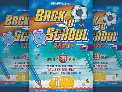 Back to School Party Flyer back 2 school back 2 school flyer back 2 school poster back to school back to school invitation back to school party birthday party blackboard flyers poster