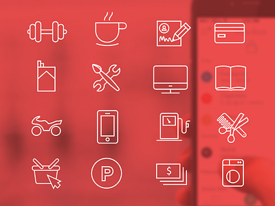 Category Icons Spendee 2.0 bike book card ciggaretes coffee freelance icons linen money parking washingmachine