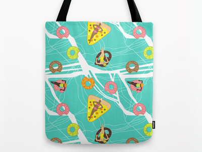 Poolside Tote bikini donut float inflatable inner tube pattern pizza pool pretzel society6 swimsuit water