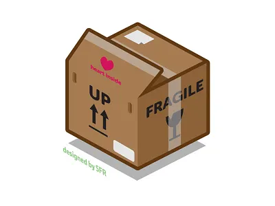 HEART INSIDE, FRAGILE CAUTION ai box icon illustrator isometric parcel vector