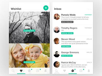 App for booking photographer app clean ios messaging mobile ui user interface wishlist