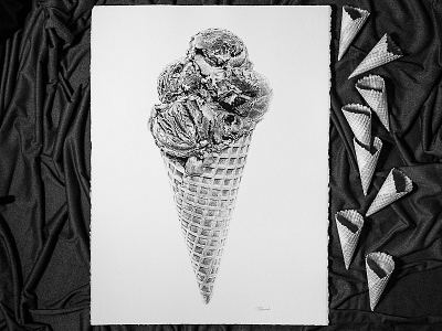 Black Forest Ice Cream art chocolate dessert drawing hyperreal ice cream illustration pen on paper realistic sketch sweet