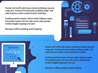 Infographic blue computer illustration infographic microphone paintbrush pencil record resume upload vector