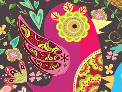 purple and pink birds digital art illustration red