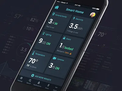 Smart Home App dashboard home automation ios mobile smart home stats ui
