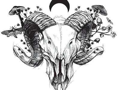 Riding further into Midnight. dark gothic identity logo moon moth mushroom ram skull strawberry