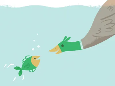 Just sayin' hi duck fish illustration under water