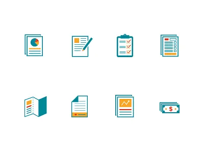Financial Report & Document Icons brochure chart checklist clipboard document financial icon illustration paper pie report