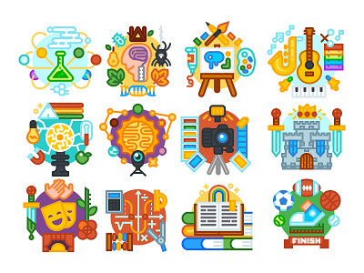 School Subjects art drama education flat icons illustration school science sport subject vector