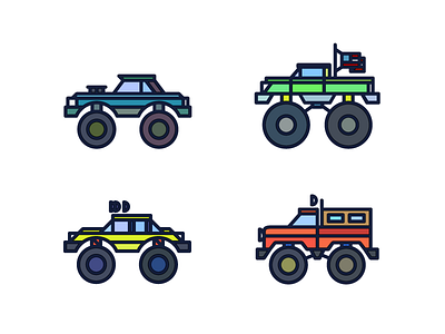 Monster Trucks flag monoline monster truck vector vehicle wheels