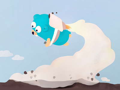 Go Fly flying funny go gopher hole illustration smoke