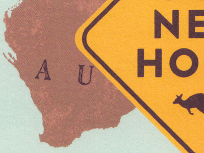 Hop to a New Home close up announcement australia card kangaroo map minted moving roadsign stationery