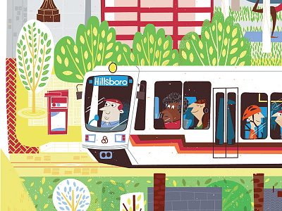 Portland West Side 1 cartoon max oregon pdx portland poster trimet vector