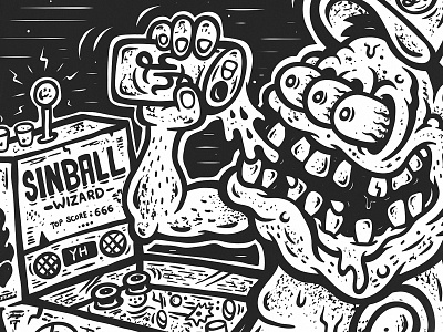 'PINBALL TOURNAMENT' Shirt Illustration apparel black and white branding comic illustration lowbrow pinball poster ratfink shirt tattoo vintage