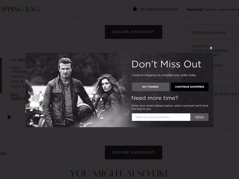 On-Site Prompt for Belstaff belstaff css email html message on screen prompt