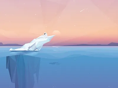 Harp Seal animal glacier harp seal ice iceberg illustration landscape low polygon minimalism ocean sunset vector