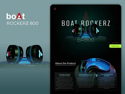 Product Landing page - boAt Rockerz 800 Headphones branding design figma illustration landing page ui user interface website