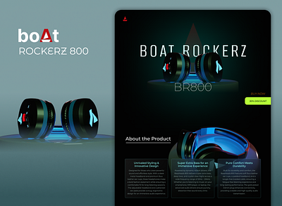 Product Landing page - boAt Rockerz 800 Headphones branding design figma illustration landing page ui user interface website