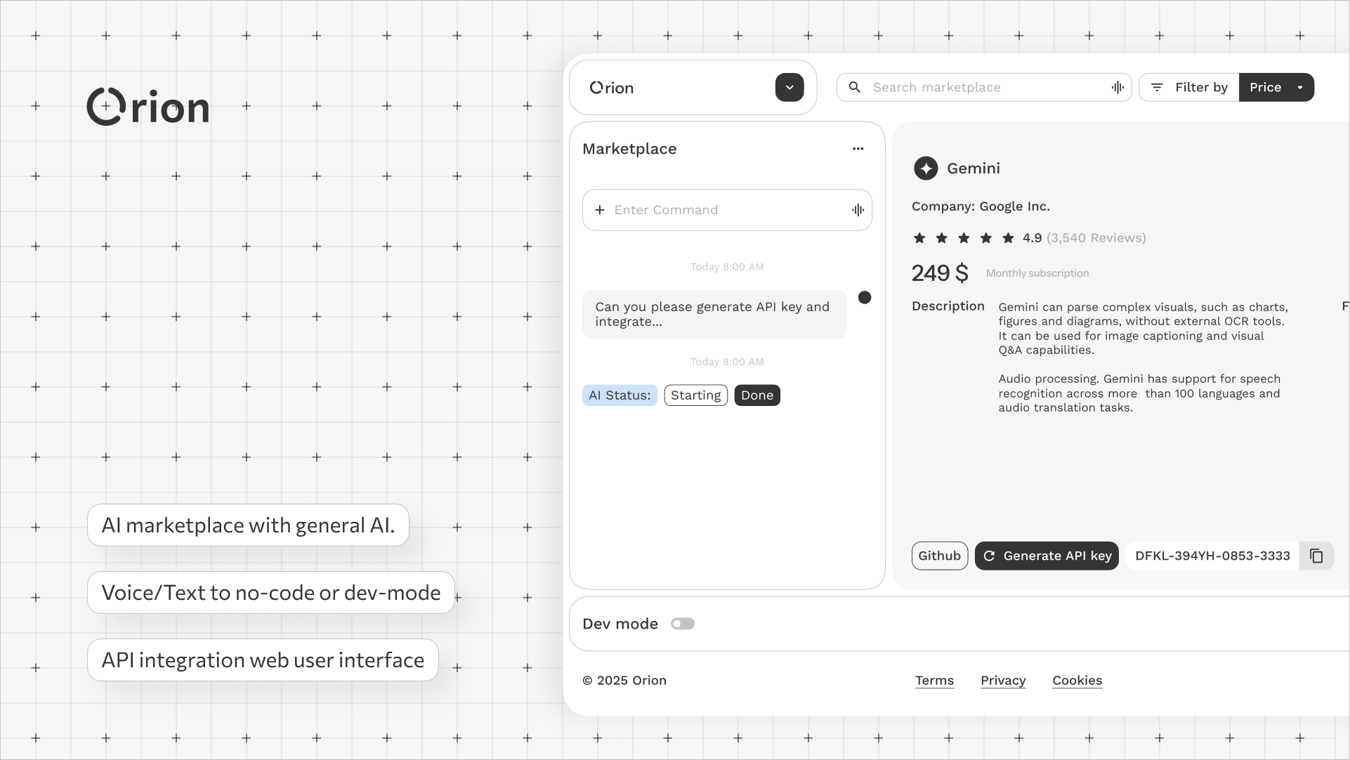 Orion - Marketplace and general AI - UI ai api branding marketplace ui uxui