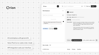 Orion - Marketplace and general AI - UI ai api branding marketplace ui uxui