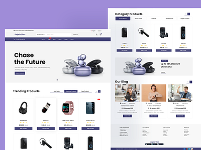 Gadgets eCommerce Landing Page UI branding design desktop earbud ecommerce electronic gadgets landingpage mobile phone ui website woocommerce