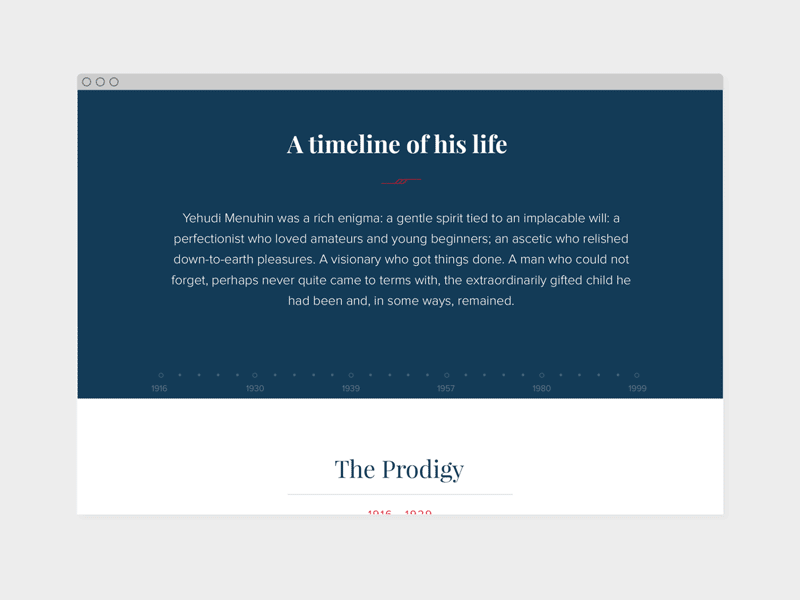 Yehudi Menuhin interactive timeline animate animation branding design interactive timeline music scroll time timeline typography ui ux