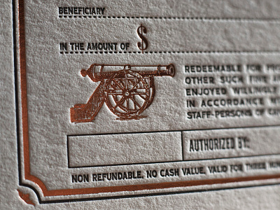 Canon Gift Certificates bar letterpress print restaurant