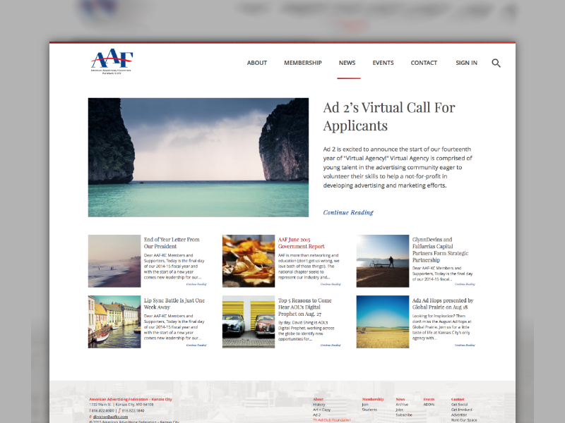 AAF-KC News aafkc advertising blog events gradient hero kansas city made with invision membership typography