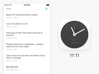 Announcing 11:11 11:11 app clock clock icon eleven eleven ios journal list make a wish wish