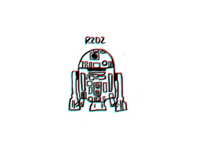 3DR2D2 anaglyphic hand drawn r2d2 star wars