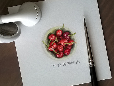 Cherries' mini - 25 x 25 mm note aquarelle cherries cherry fruits illustration note painting realism rendering sketch watercolor