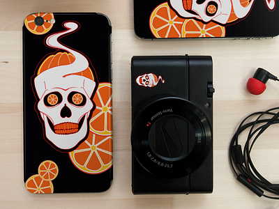 Orange Skull at die cut orange phone skin skull sticker