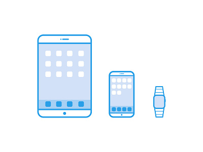 Apple Devices apple apps blue icon illustration ipad iphone outline ui ux watch wireframe