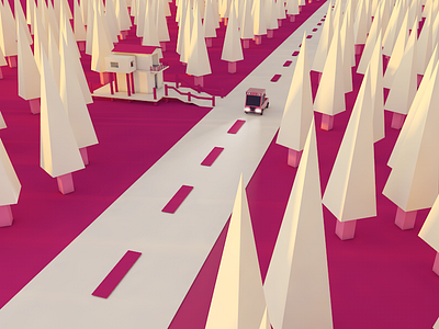Hello Dribbble! c4d dribbble invite house invite low poly pink road sunrise truck
