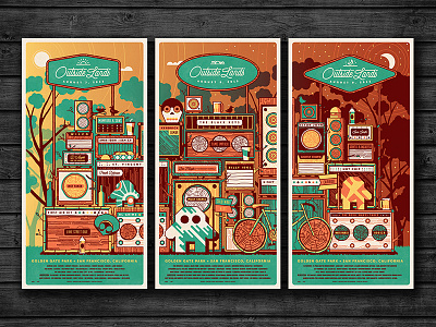 2015 Outside Lands Triptych Set dan kuhlken dkng festival nathan goldman outside lands poster san francisco triptych