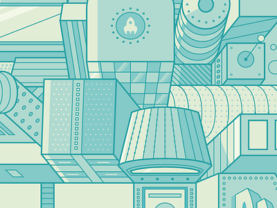 Future City buildings city future green illustration line art shading vector