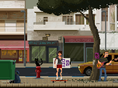 Tel Aviv 8bit car cat city israel pixel art skateboard street tel aviv