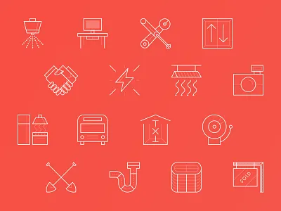 Realty Icon Set alarm bus camera computer electric elevator hand handshake icons photo pipes tools