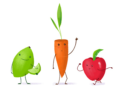 Fruit & Veggies apple carrot cute fruit illustration lime vegetable veggies