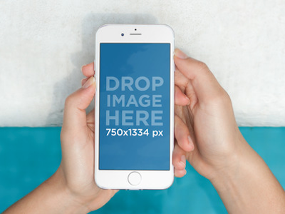 iPhone 6 Mockup Template Against a White and Blue Backdrop app marketing app marketing tools apple devices ios ios apps iphone iphone 6 iphone mockup online marketing tools startup marketing stock photo mockup stock photo template