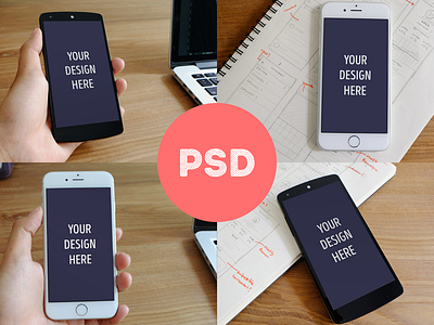 Photorealistic iPhone 6 & Nexus 5 mockups android app free freebie ios iphone mobile mockup nexus nexus5 psd