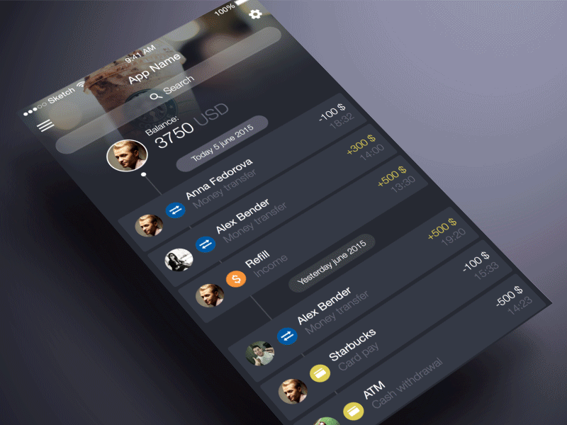 Finance App UI Animation app crds dark finance friends ios social timeline ui ux