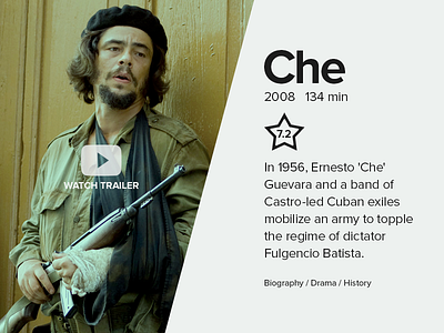 Movie Card rebound CHE card che design ernesto guevara movie play trailer ui