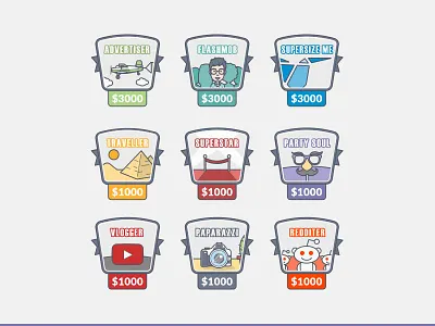 Illustrations - Expose Our Logo Badges badges freelancer.com gaming icon illustration mask plane prizes pyramids superstar ui
