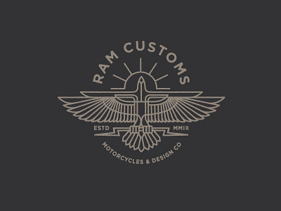 Ram Customs II eagle illustration lightning motorcycle sun