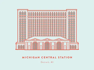 Michigan Central Station, Detroit detroit geometric line art michigan michigan central station minimal patter repetition train station vector