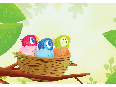 baby birds on a branch animaiton bird illustration 2d scene