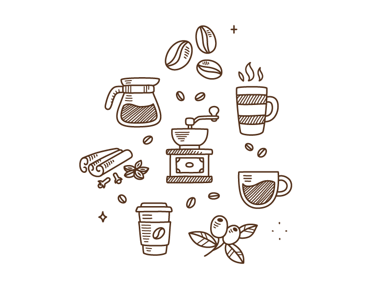 Coffee doodles animation beans cafe coffee cup drawing espresso floating grinder sketch sparkles spices